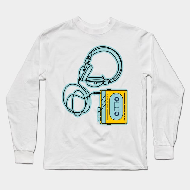 70's yellow cassette player Long Sleeve T-Shirt by bloomroge